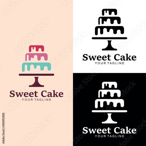 Sweet Cake Logo Design – Modern Bakery Dessert Icon for Branding