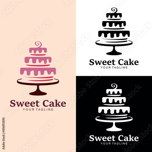 Sweet Cake Logo Design – Modern Bakery Dessert Icon for Branding