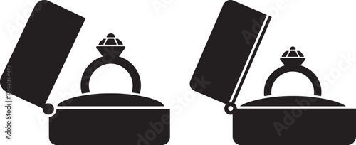Two diamond ring boxes open silhouette