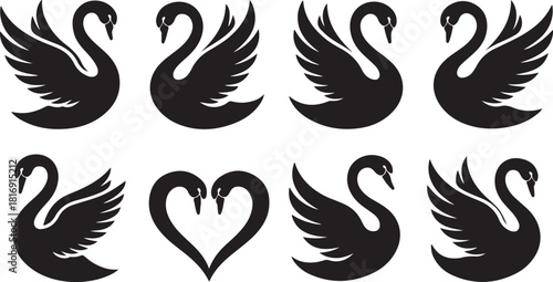 Swan Silhouettes Collection Love and Elegance Nature Icons