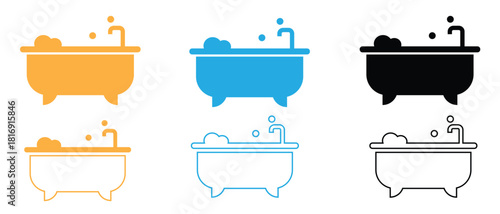 Colorful Bathtub Icons Set - stock vector.