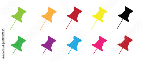 Colorful Push Pin Icons Set - stock vector.