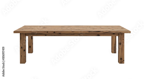 Rustic Wooden Table Isolated on White Background.