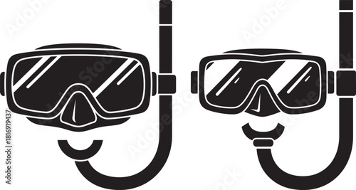 Two snorkel masks and snorkels silhouette