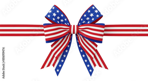 Decorative american flag bow and ribbon isolated on transparent background
