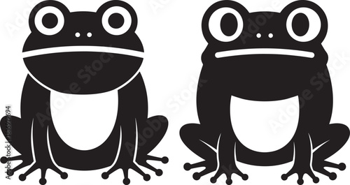 Two black frog silhouettes facing forward