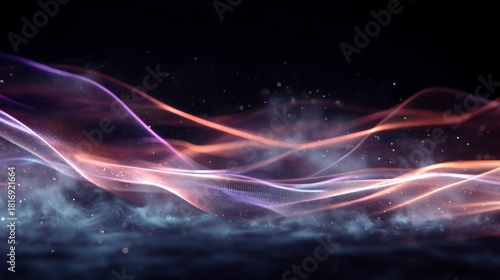 Wallpaper Mural Bright Holographic Lines Weaving Through Dark Mist on Black Background for Abstract Design and Creative Projects Torontodigital.ca