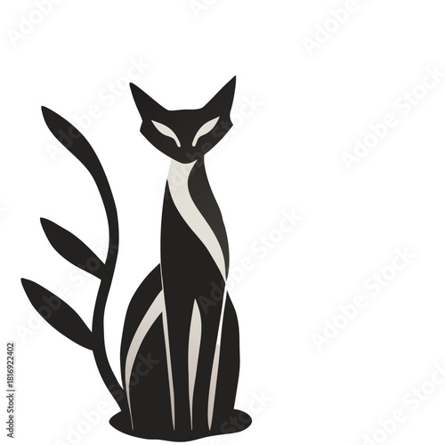 Minimalist black and white illustration of a slender cat  