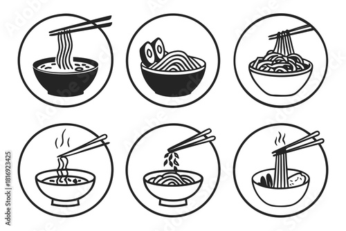 Minimalist asian noodles icons set