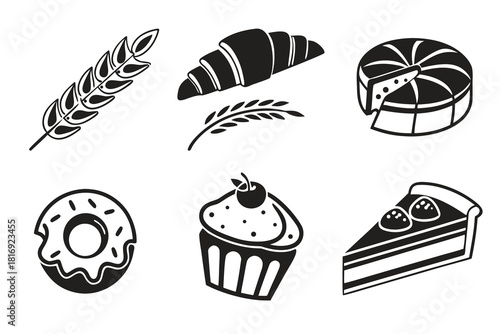 Minimalist black bakery icons set for food businesses