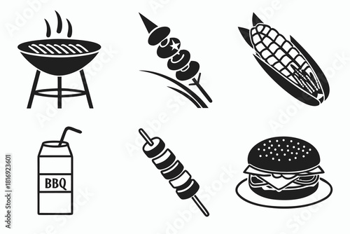 Minimalist black bbq party icon set