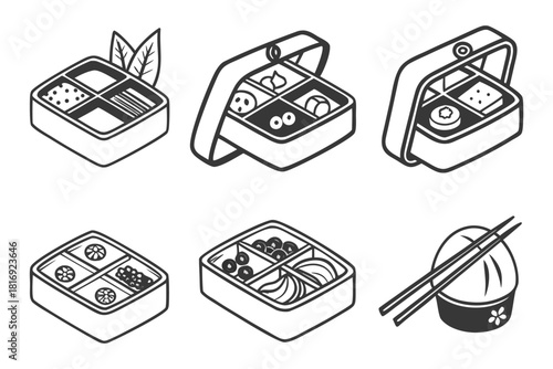 Minimalist bento box icon set black and white