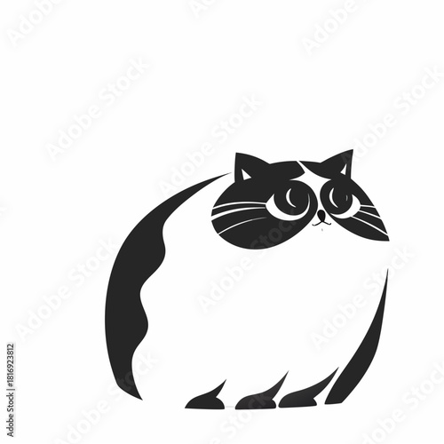 Black and white vector illustration of a fat cartoon cat