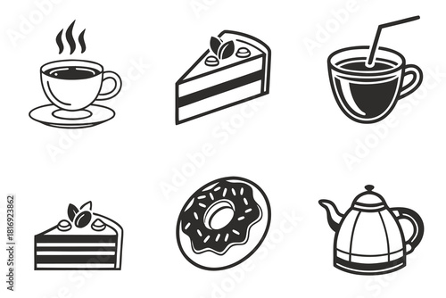 Minimalist cafe and dessert icon set six icons