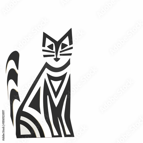 Minimalist vector black and white illustration of a sitting cat  