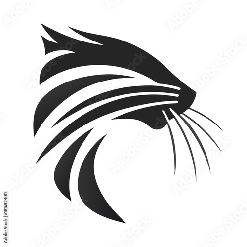 Minimalist vector black and white illustration of a cat's head  