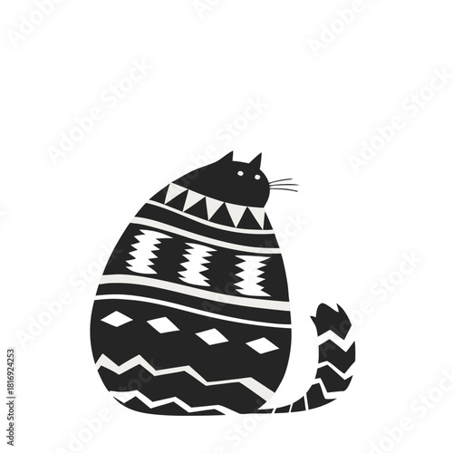 Abstract minimalist black and white vector drawing of a fat cat