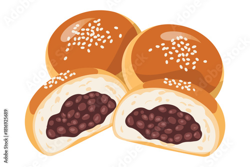 Delicious japanese anko bread pastry filled with sweet red bean paste