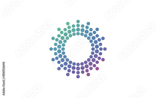 Abstract circular pattern of colorful dots forming a sunburst effect