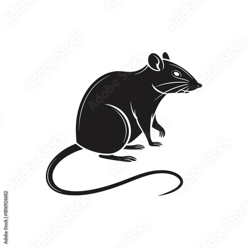 Sitting Rat Silhouette Vector Isolated on White Background