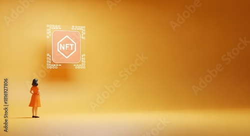 Woman Looking at NFT Non-Fungible Token Crypto Art Gallery