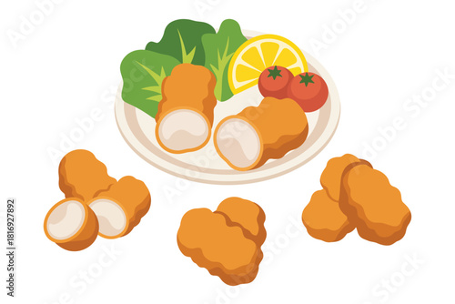 Crispy golden fried fish sticks served with fresh salad and lemon slices