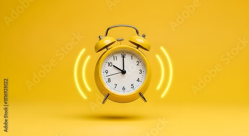 Yellow Alarm Clock Ringing at 7:00 Minimal 3D Render Concept