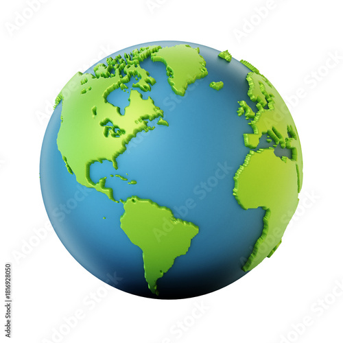 Blue and green colored globe isolated on transparent background. 3D illustration