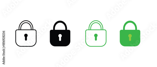 Minimal padlock security icon set - stock vector.