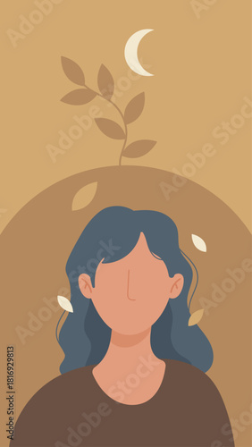 Inner Autumn Emotions – Minimalist Leaves Head Illustration