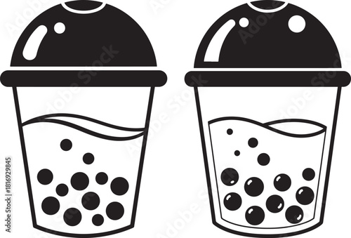Two bubble tea drinks silhouette