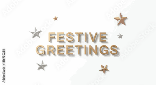 Festive greetings text with gold and silver stars