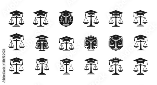 Diverse array of justice emblems representing legal expertise and academic achievement