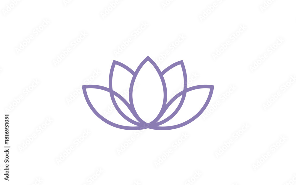 Fototapeta premium Minimalist purple lotus flower outline on a clean white background