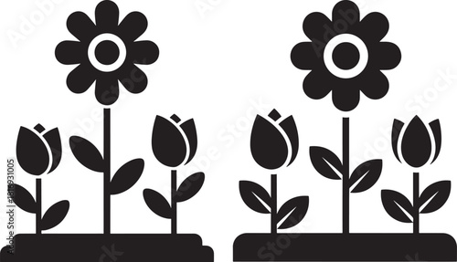 Two garden beds with flowers silhouette