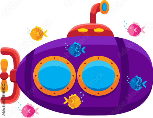 Cartoon Submarine with Fish Illustration