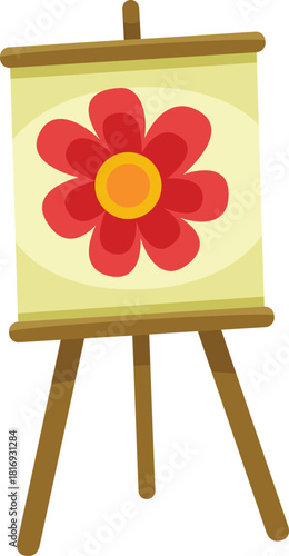 Illustration of Easel with Flower Painting