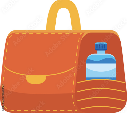 Illustration of Orange Bag with Water Bottle