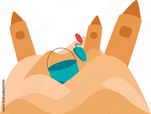 Sandcastle with Bucket and Shovel Illustration