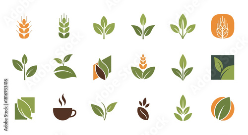 Diverse collection of organic and agricultural logos showcasing natural growth and sustainability
