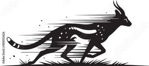 Dynamic silhouette of a gazelle running at high speed with motion streaks
