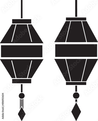 Two black octagonal lanterns silhouette