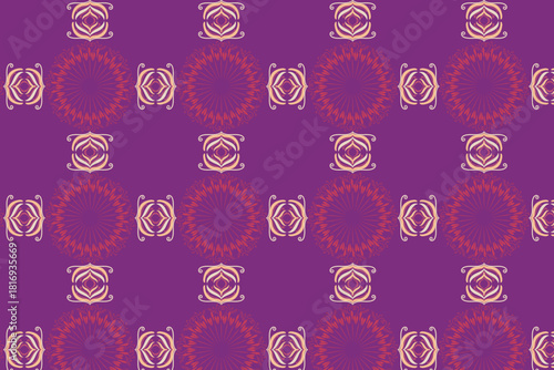 A deep berry-toned ornamental motif with circular symmetry, ideal for luxury silk scarves or sophisticated premium packaging.