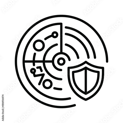 Cyber security scan icon with shield for network data protection concept