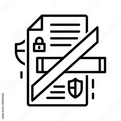 Restricted access icon, document privacy denied, secure file block concept