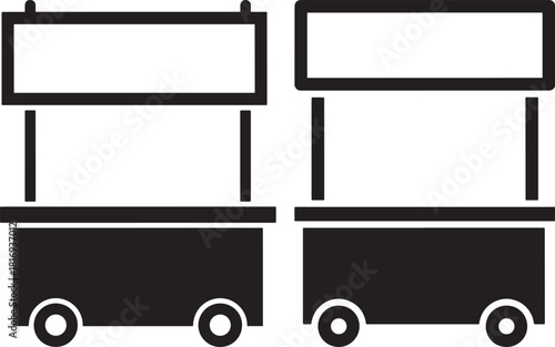 Two empty market stalls with signage silhouette