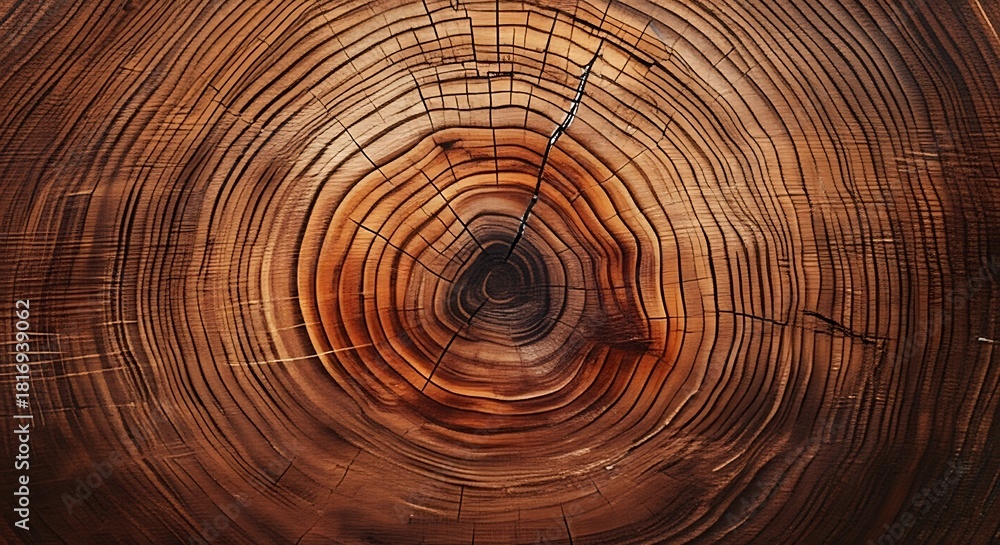 Fototapeta premium Close-up of a Tree Trunk Cross-section with Visible Growth Rings and Texture
