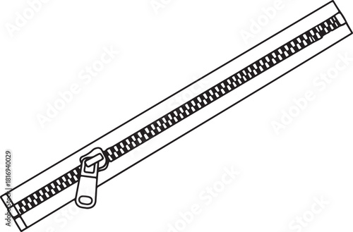 Black and white zipper illustration for clothing design and accessories