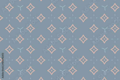 A soft pastel pink, blue, and white diamond geometric print, ideal for gentle baby clothes or peaceful nursery wall decor.