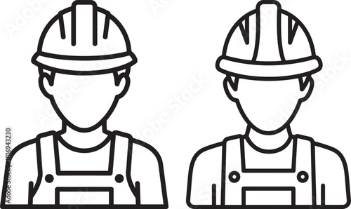 Two construction workers in hard hats silhouette